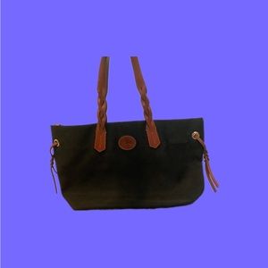 Rooney & Bourke - Black “canvas” tote with braided leather handles - Vintage